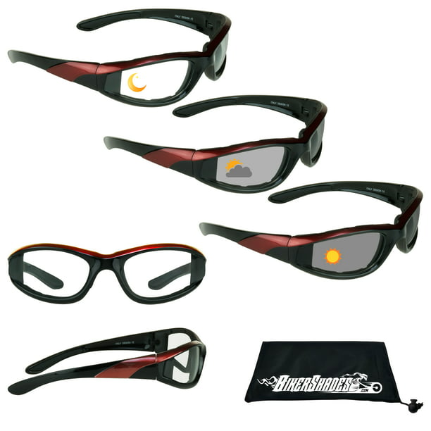 Ultra ANTI FOG Padded Motorcycle Sunglasses Glasses-TRANSITION PHOTOCHROMIC LENS
